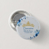 Quinceanera Gold Tiara Glitzer und Blauer Flor Button (Vorne & Hinten)