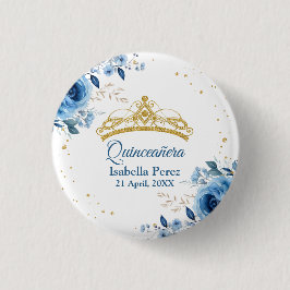 Quinceanera Gold Tiara Glitzer und Blauer Flor Button