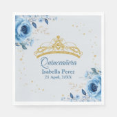Quinceanera Gold Tiara Glitzer und Blauer Flor Serviette (Vorderseite)
