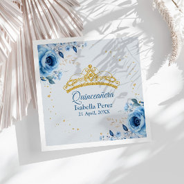 Quinceanera Gold Tiara Glitzer und Blauer Flor Serviette