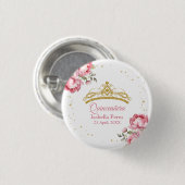 Quinceanera Gold Tiara Glitzer und Pink Floral Button (Vorne & Hinten)