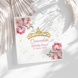 Quinceanera Gold Tiara Glitzer und Pink Floral Serviette