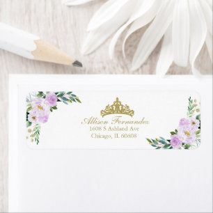 Quinceanera Gold-Tiara Lila Flieder Blumen
