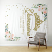 Quinceanera Gold Tiara Pink Flora Hintergrund Wandteppich (Beispiel (Horizontal))