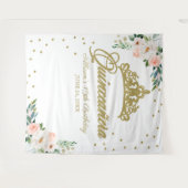 Quinceanera Gold Tiara Pink Flora Hintergrund Wandteppich (Vorderseite (Horizontal))