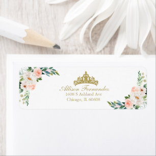 Quinceanera Gold-Tiara Rosenrote Florale Aufschrif