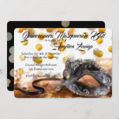 Quinceañera Gold und Black Confetti Masquerade Einladung (Vorne/Hinten)