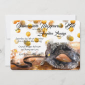 Quinceañera Gold und Black Confetti Masquerade Einladung (Vorderseite)
