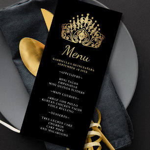 Quinceanera Gold und Black Princess Tiara Crown Menükarte