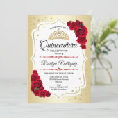 Quinceanera - Gold White Red Einladung (Stehend Vorderseite)