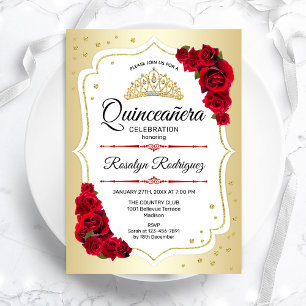 Quinceanera - Gold White Red Einladung