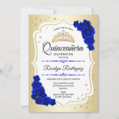 Quinceanera - Gold White Royal Blue Einladung (Vorderseite)