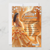 Quinceanera Gold Yellow Orange Carriage Tiara Einladung (Vorderseite)