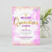 Quinceañera Golden Foil Rosa Aquädukt Einladung (Stehend Vorderseite)