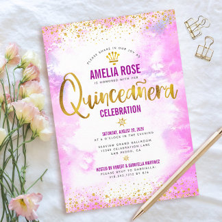 Quinceañera Golden Foil Rosa Aquädukt Einladung