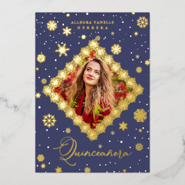 Quinceañera Golden Snowflakes Winter Christmas Folieneinladung