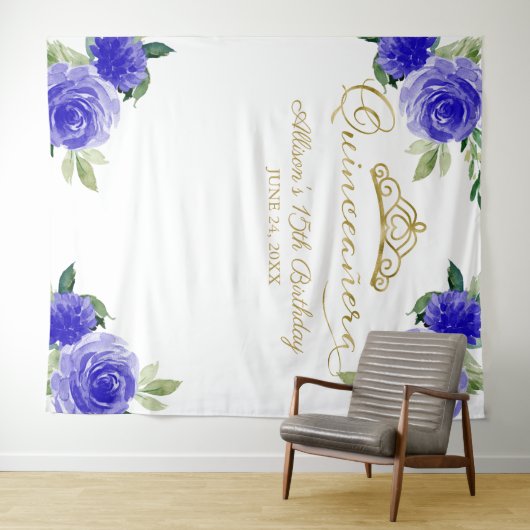 Quinceanera Goldene Foil Tiara Wandteppich (Beispiel (Horizontal))