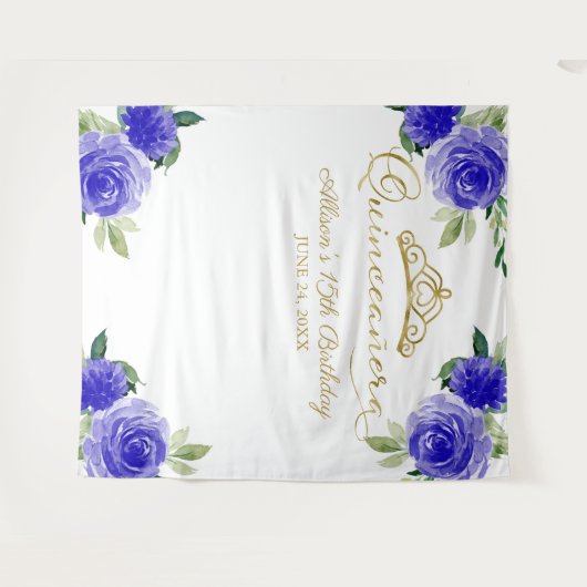 Quinceanera Goldene Foil Tiara Wandteppich (Vorderseite (Horizontal))