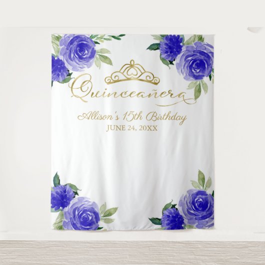 Quinceanera Goldene Foil Tiara Wandteppich (Vorderseite)