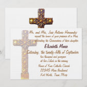 Quinceanera goldenes Kreuz Einladung (Vorne/Hinten)