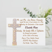 Quinceanera goldenes Kreuz Einladung (Stehend Vorderseite)