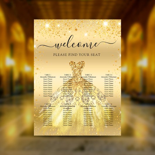 Quinceanera Goldkleid Blume Sitzplan Poster
