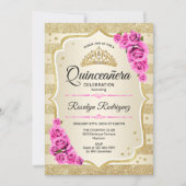 Quinceanera - Goldpastel Pink Einladung (Vorderseite)