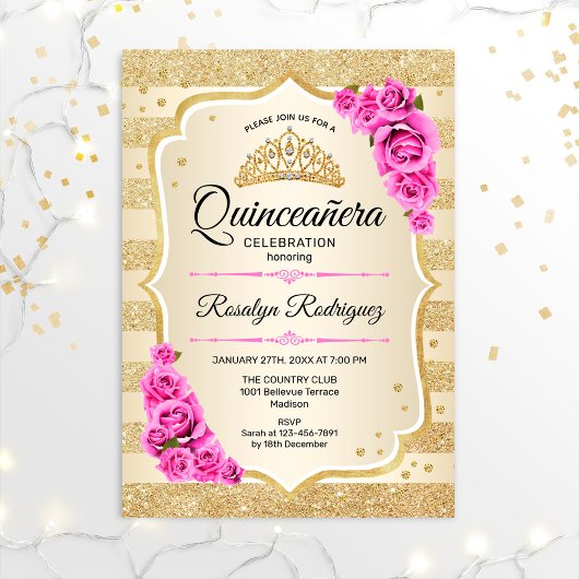Quinceanera - Goldpastel Pink Einladung