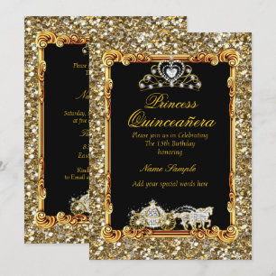 Quinceanera Goldschwarze Pferdekutsche Märchenhaft Einladung