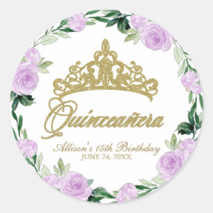 Quinceanera Gott Tiara Lila Flieder Floral  Runder Aufkleber