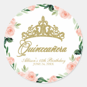 Quinceanera Gott Tiara Rosenrot Floral  Runder Aufkleber