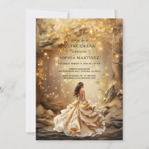 Quinceanera Gown verzaubertes Golden Forest Portal Einladung