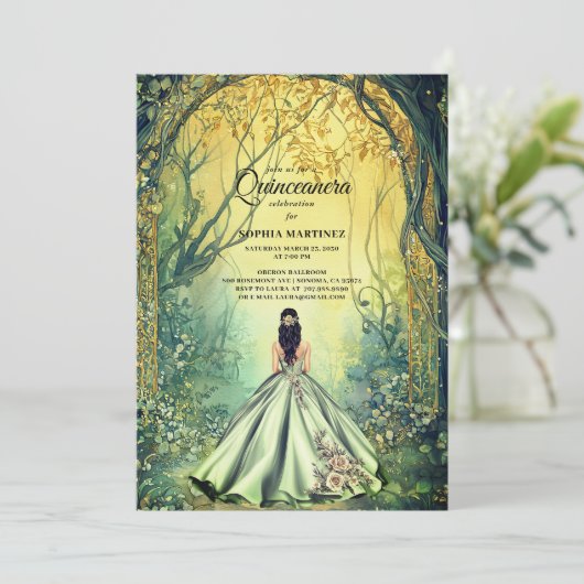 Quinceanera Gown-verzaubertes Waldportal Einladung (Stehend Vorderseite)
