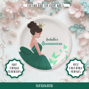 Quinceañera Green Eleganess Princess Paper Plate Pappteller