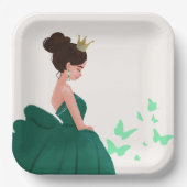 Quinceañera Green Eleganess Princess Paper Plate Pappteller (Vorderseite)