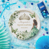 Quinceañera Green Floral Butterfly Gold Tiara Pappteller (Party)