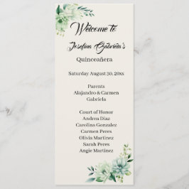 Quinceanera green floral double side program card  programm