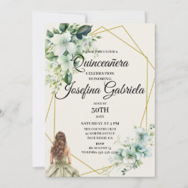 Quinceañera green floral Invitation Einladung