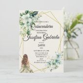 Quinceañera green floral Invitation Einladung (Stehend Vorderseite)