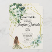 Quinceañera green floral Invitation Einladung (Vorne/Hinten)