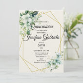 Quinceañera Green floral Invitation Einladung (Stehend Vorderseite)