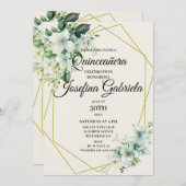 Quinceañera Green floral Invitation Einladung (Vorne/Hinten)