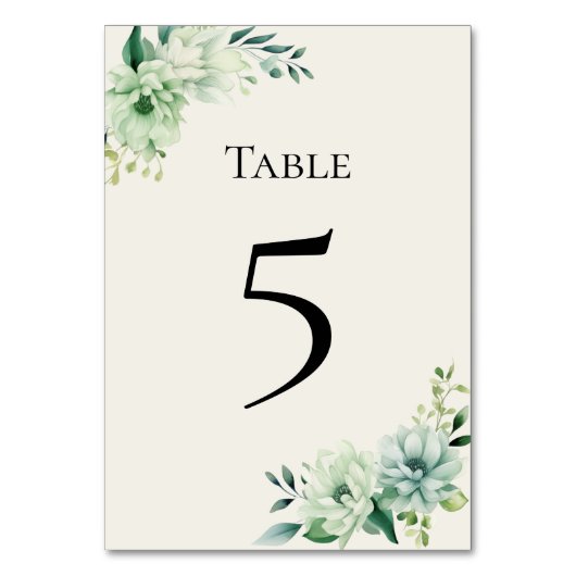 Quinceanera green floral Table Number Card Tischnummer (Vorderseite)