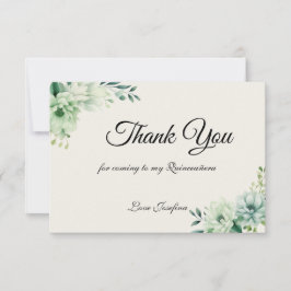 Quinceanera green floral Thank You Card Dankeskarte