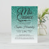 Quinceañera Green Glitzer 15. Geburtstag Einladung (Stehend Vorderseite)