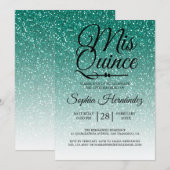 Quinceañera Green Glitzer 15. Geburtstag Einladung (Vorne/Hinten)