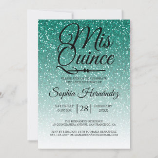Quinceañera Green Glitzer 15. Geburtstag Einladung