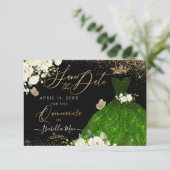 Quinceanera Green Imitats Glitzer Going Einladung (Stehend Vorderseite)