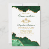 Quinceanera Green Marble Gold Crown Einladung (Vorderseite)