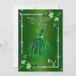 Quinceanera Green und Silver Floral Elegant Einladung